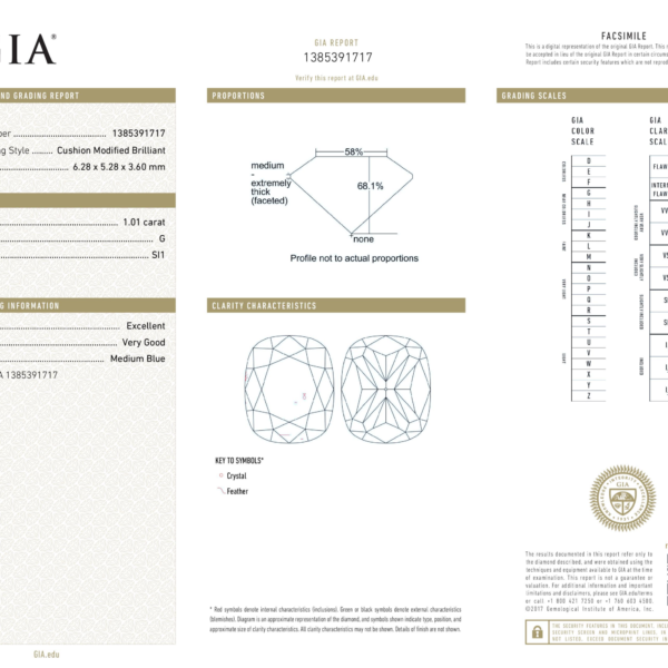 יהלום קושן במשקל 1.00 קראט