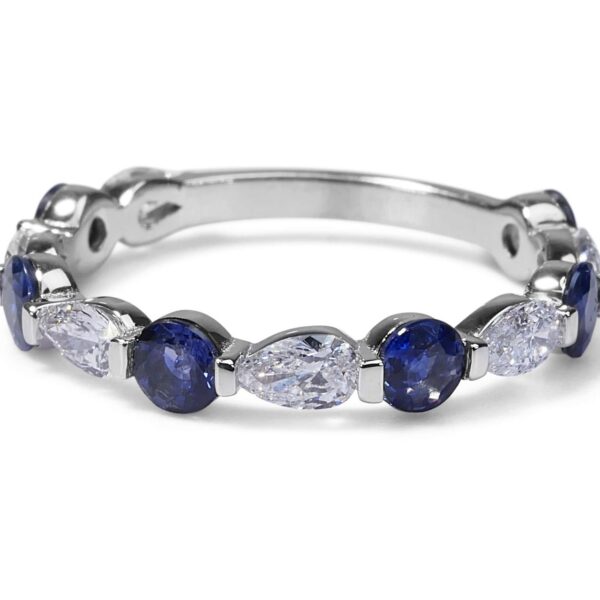 טבעת יהלומים בשילוב ספיר זהב לבן