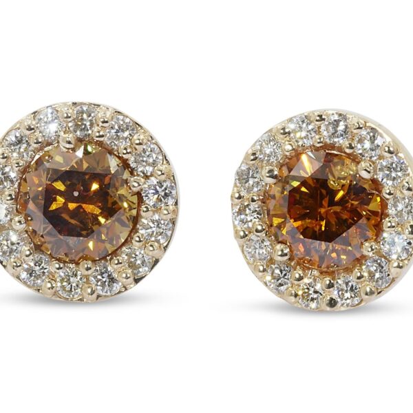 עגילי יהלום חום צמודים בשיבוץ פאווה איכותיים ביותר