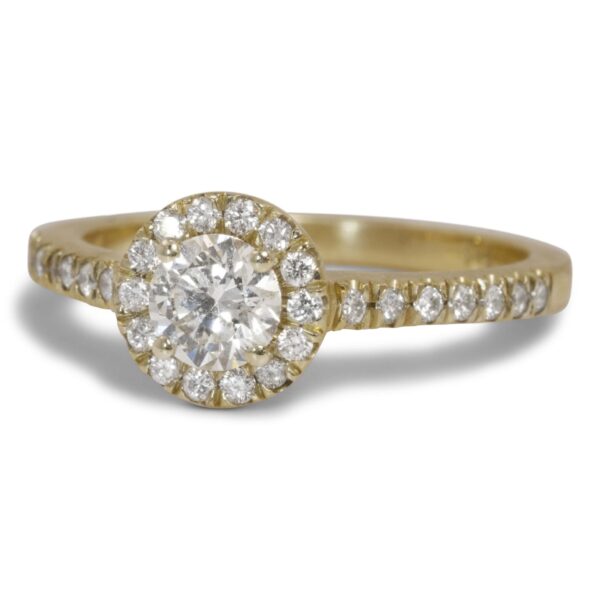 טבעת יהלומים הילה קטנה בזהב צהוב