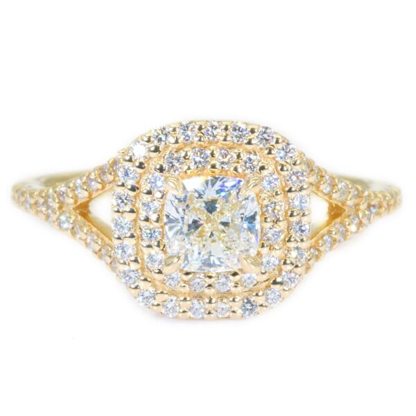 טבעת אירוסין יהלום בזהב צהוב עם יהלום בליטוש קושן