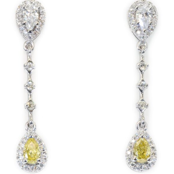 עגילי יהלום נופלים משובצים יהלומים טבעיים - לבנים וצהובים