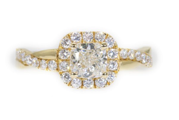 טבעת אירוסין הילה מרובעת עם שינה מפוצלת ומשולבת זהב צהוב