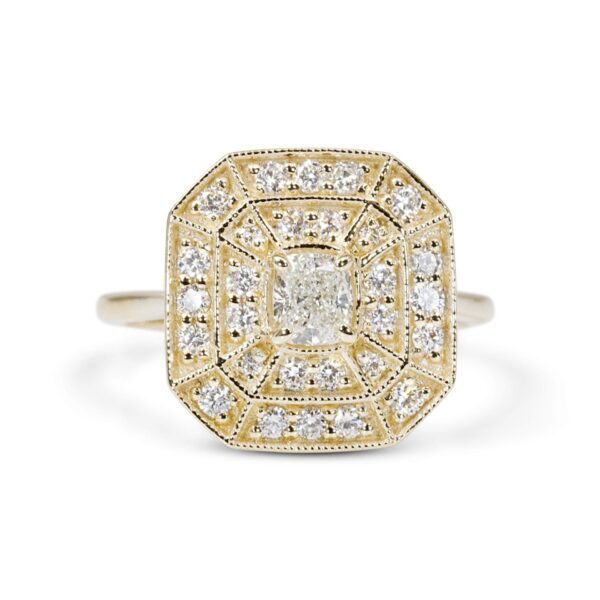 טבעת אירוסין מיוחדת זהב צהוב בסגנון ארט דקו