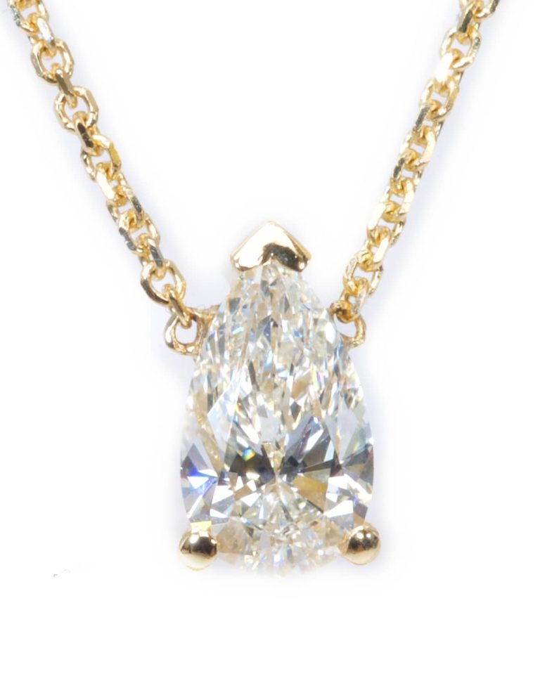 תליון טיפה יהלום סוליטר מזהב צהוב עם שרשרת תלויה