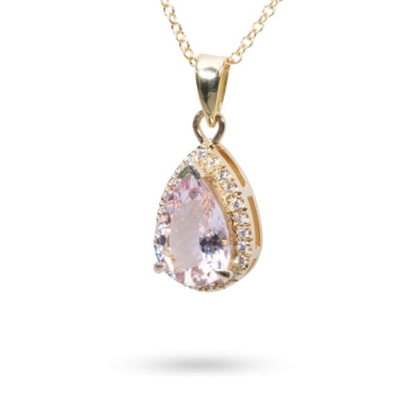 תליון אבן חן ורודה בצורת טיפה עם יהלומים