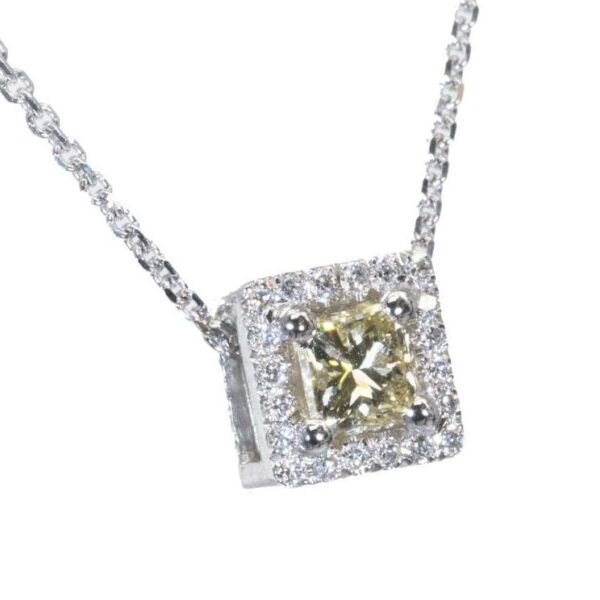 תליון יהלום צהוב פרינסס זהב לבן