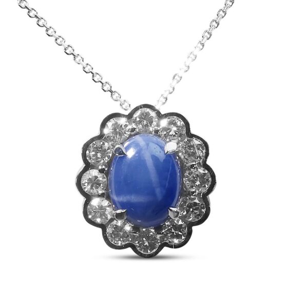 תליון ספיר עם יהלומים זהב לבן