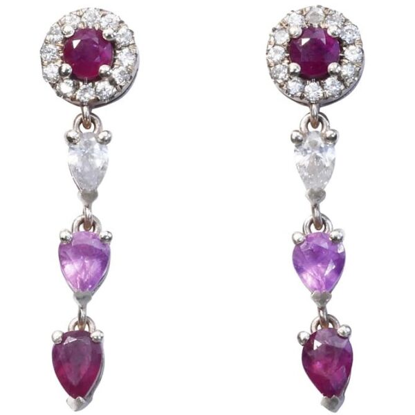 עגילי טורמלין ורוד רובי ויהלומים