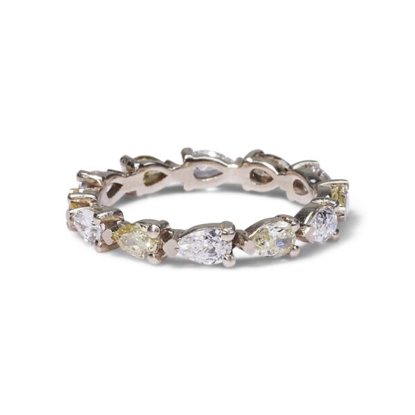 טבעת אירוסין טיפות בשילוב יהלומים לבנים וצהובים