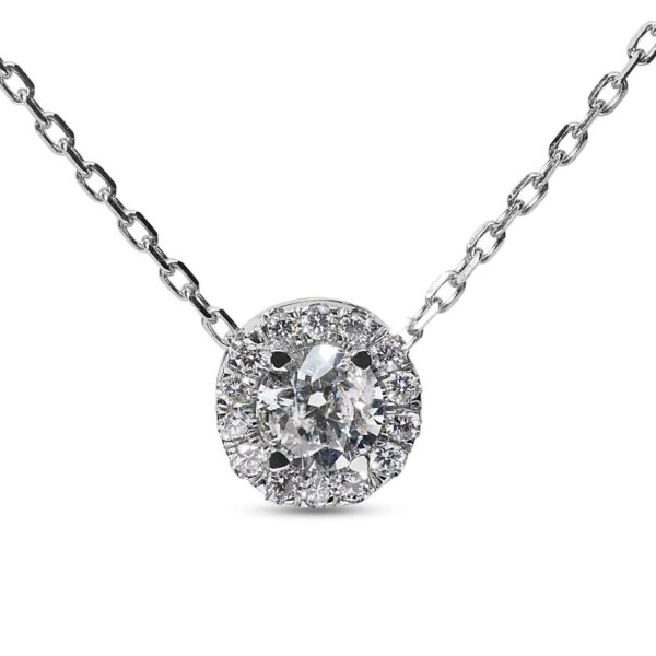 תליון הילה יהלומים קטנים ועדינים בשרשרת מזהב לבן