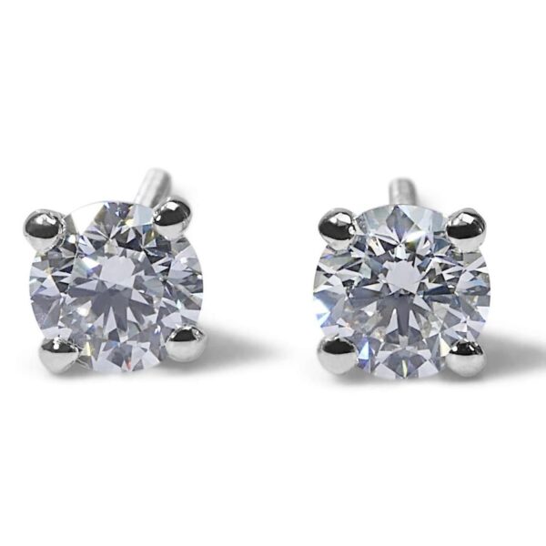 עגילי יהלום סוליטר צמודים זהב לבן