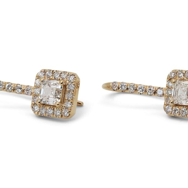 עגילי יהלום תלויים יהלומי אשר עם הילת יהלומים