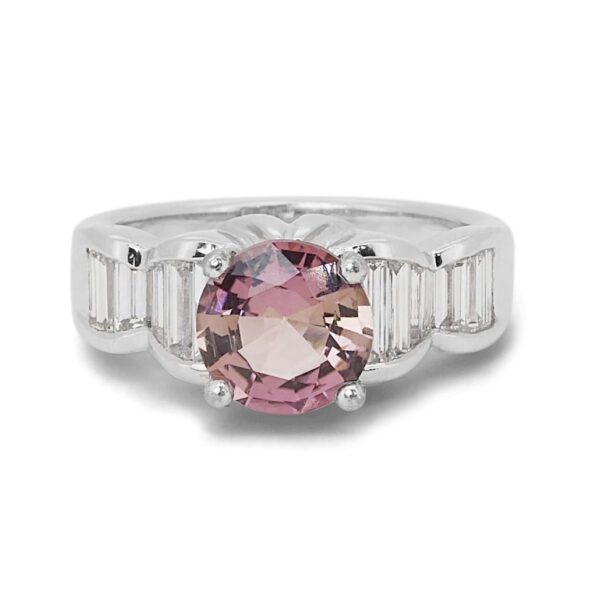 טבעת טורמלין ורוד ויהלומי בגט מזהב לבן