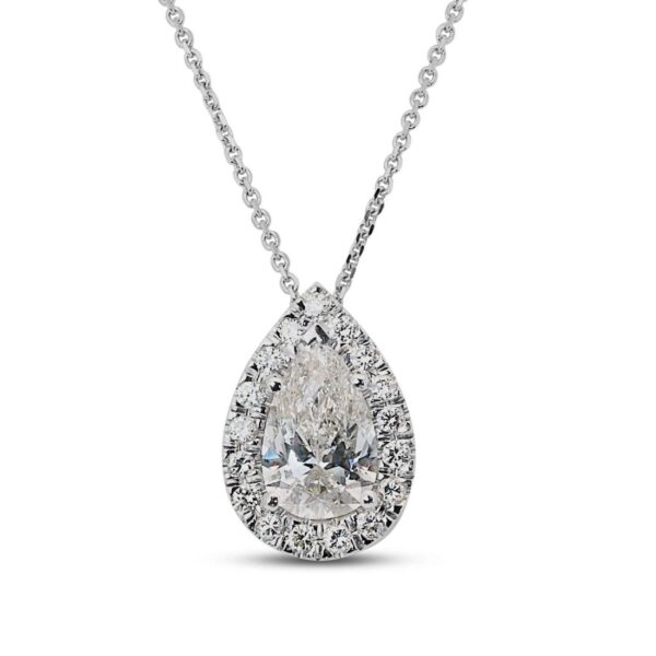 תליון יהלומים טיפה מזהב לבן שיבוץ הילה