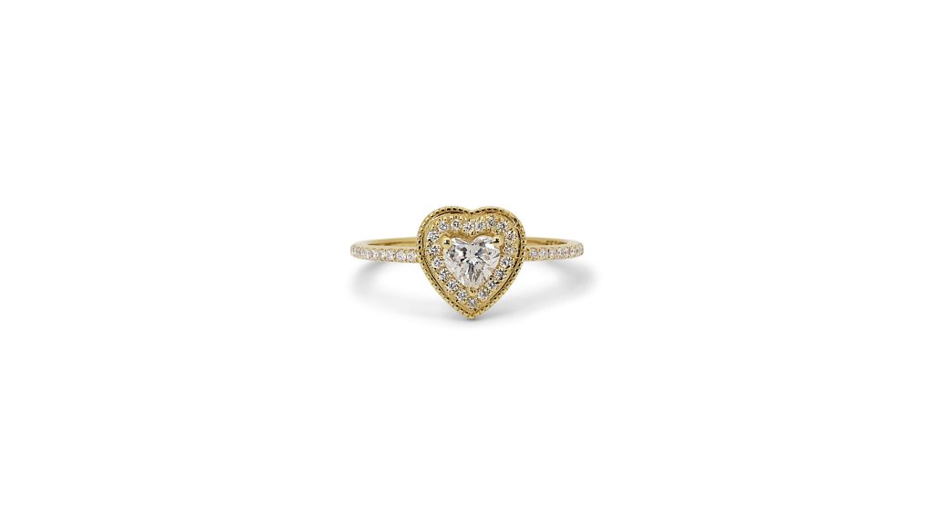 טבעת יהלום לב בסגנון וינטג יפה ומרשימה מזהב צהוב