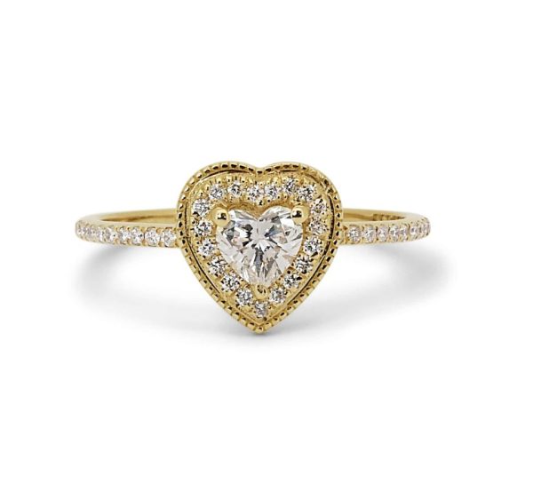 טבעת יהלום לב בסגנון וינטג יפה ומרשימה מזהב צהוב