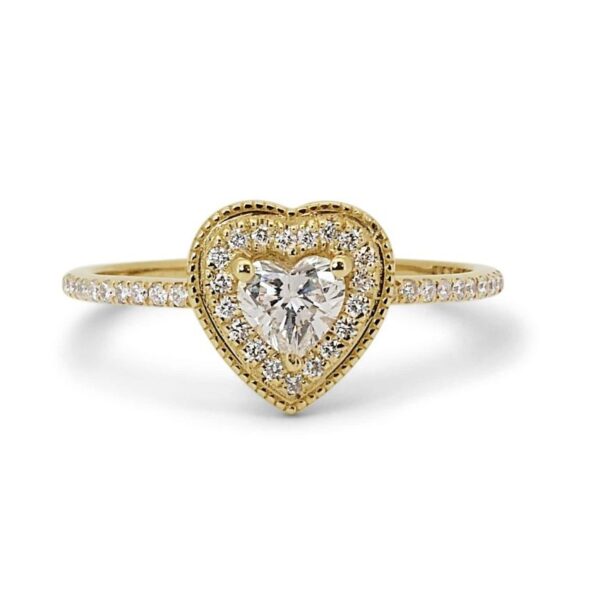 טבעת יהלום לב בסגנון וינטג יפה ומרשימה מזהב צהוב