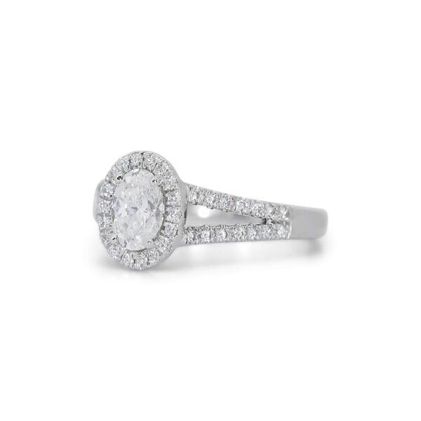 טבעת אירוסין אובל 1 קראט מזהב לבן