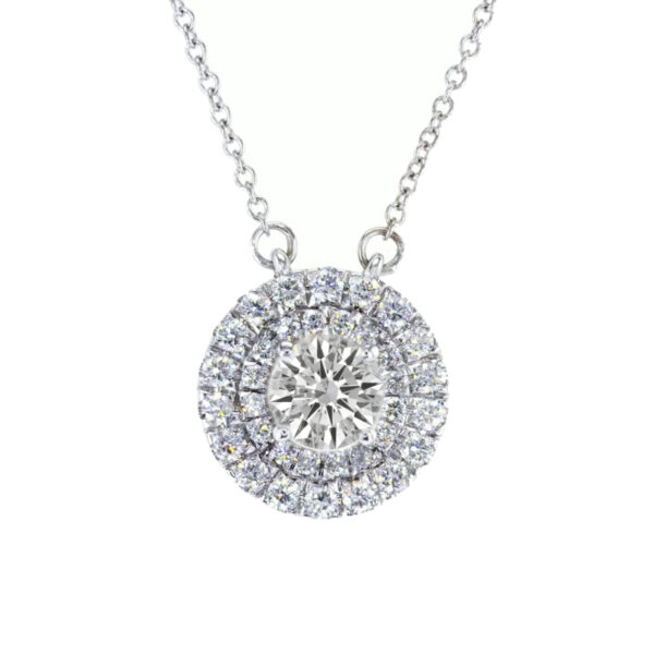 תליון יהלום הילה כפולה בשרשרת מזהב לבן