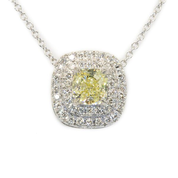 DOUBLE HALO CUSHION YELLOW DIAMOND WHITE GOLD