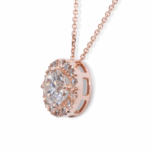 תליון יהלומים עגול בשרשרת מזהב אדום