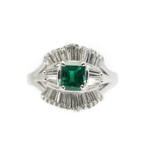 טבעת אמרלד ארט דקו זהב לבן יהלומי בגט