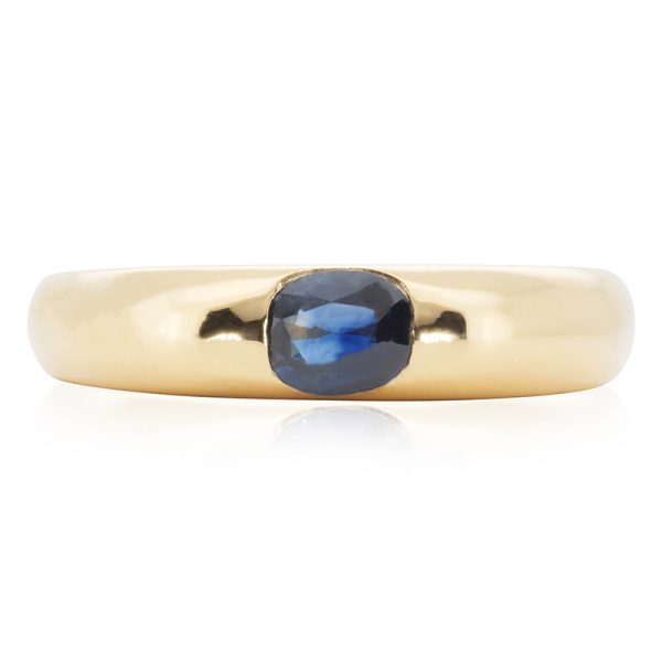 טבעת ספיר משובצת אבן כחולה סוליטר זהב צהוב