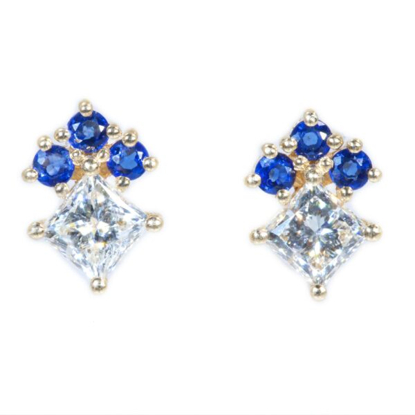 עגילי פרינסס ספיר ויהלומים