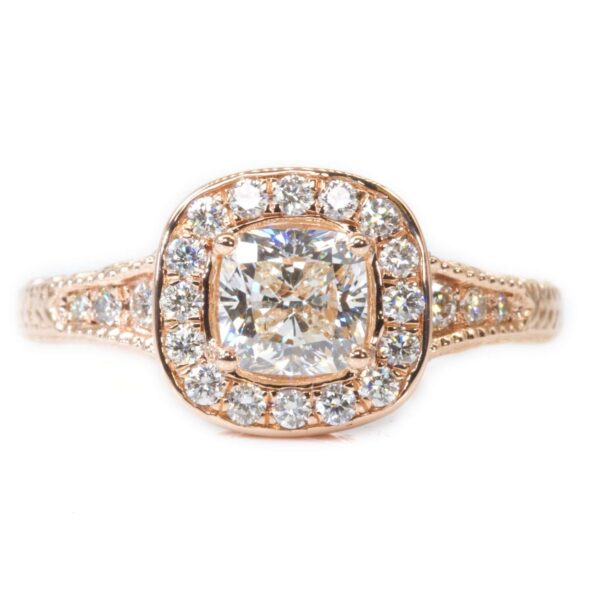 טבעת יהלום קראט עם תעודת GIA סגנון וינטג זהב אדום