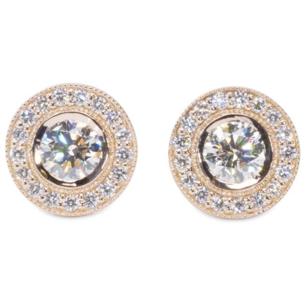 עגילי יהלומים פרח מזהב אדום בסגנון קלאסי ו