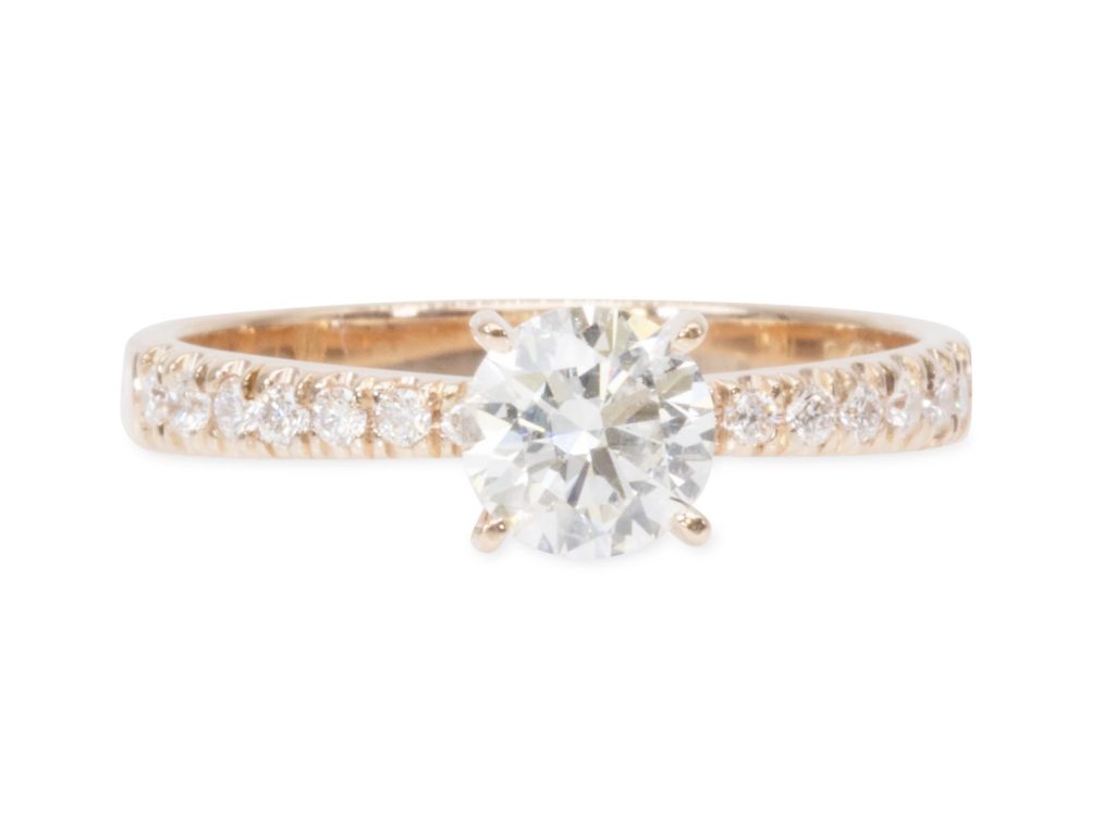 טבעת אירוסין יהלומי צד זהב אדום יהלום עגול.