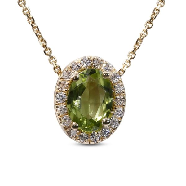 תליון אבן חן טבעי ירוק בשרשרת מזהב לבן