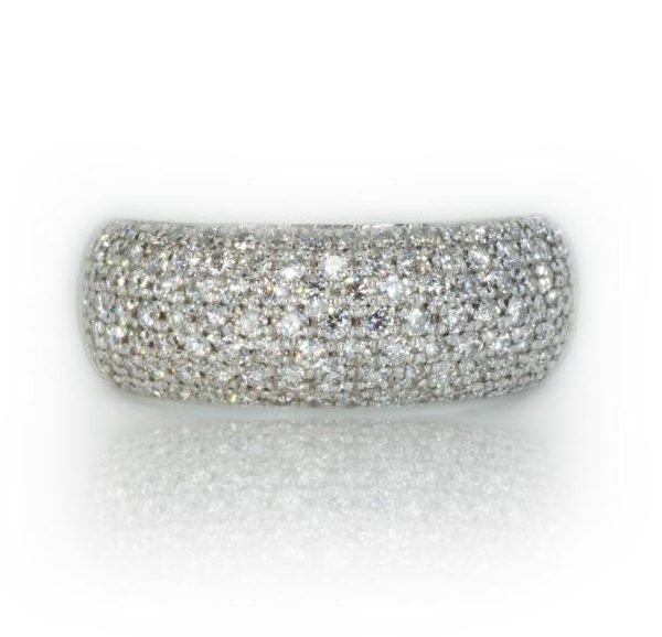 טבעת יהלומים רחבה זהב לבן 5 שורות