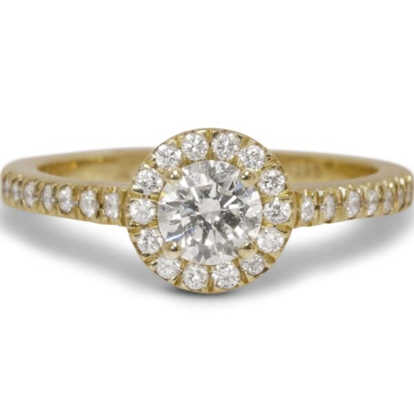 טבעת אירוסין הילה מזהב צהוב יהלום עגול