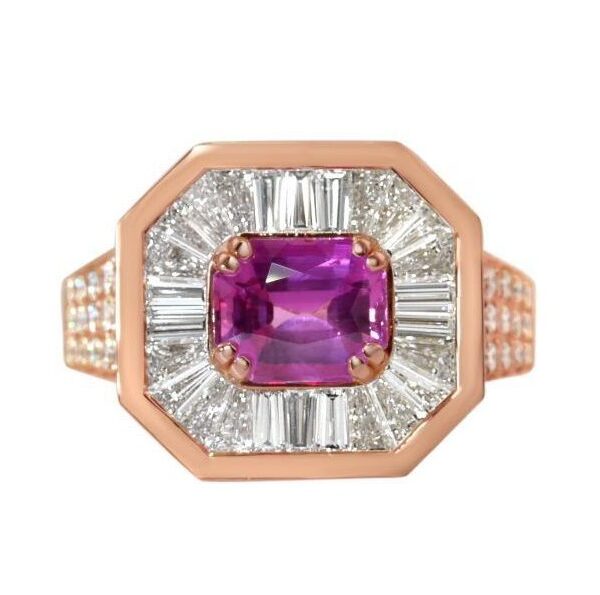 טבעת הילה מרובעת אבן ספיר ורודה