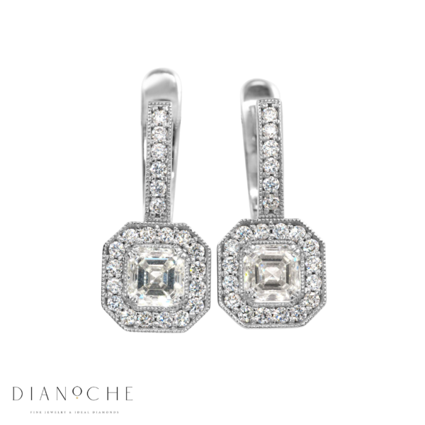 עגילי יהלום תלויים בחיתוך אשר