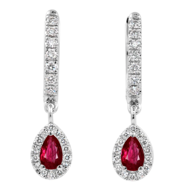 עגילי טיפה בשילוב רובי ויהלומים