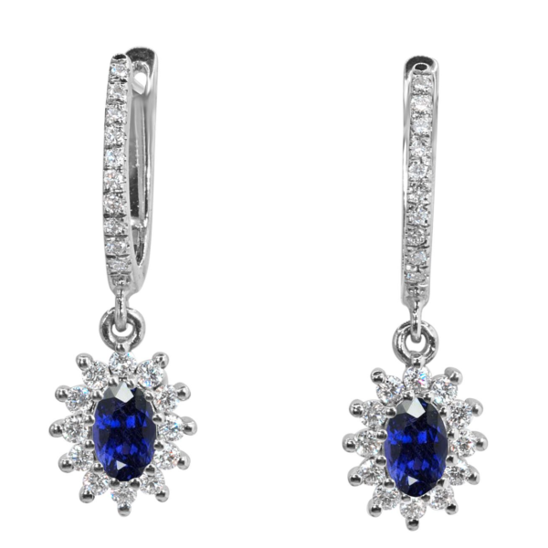 עגילי אובל בשילוב ספיר ויהלומים