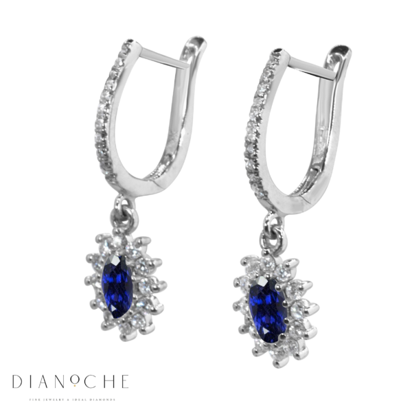 עגילי אובל בשילוב ספיר ויהלומים