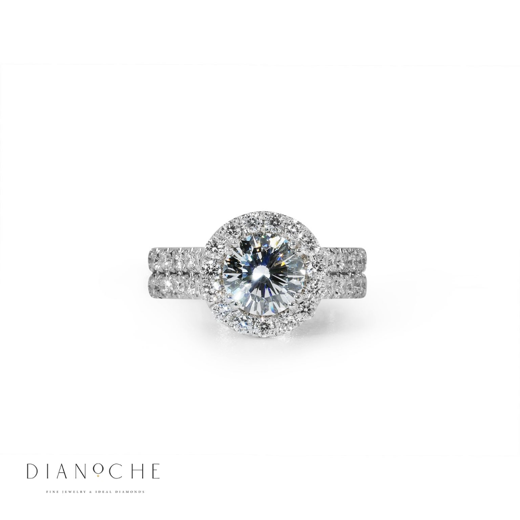 טבעת אירוסין מזהב לבן עם יהלום קראט פאווה יהלומים עגולים עם טבעת משלימה