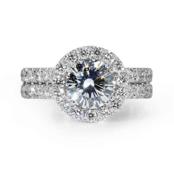 טבעת אירוסין מזהב לבן עם יהלום קראט פאווה יהלומים עגולים עם טבעת משלימה