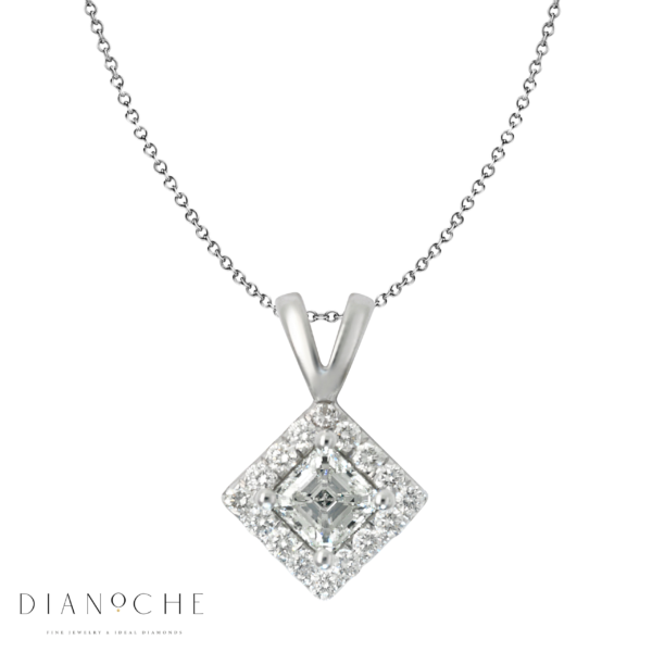 תליון יהלומים בצורת מעויין בשרשרת מזהב לבן