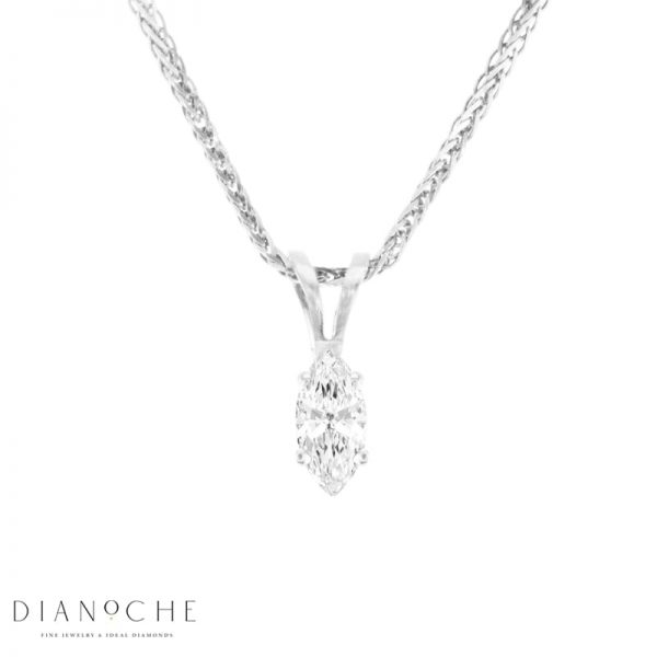 תליון יהלום מוארך השרשרת מזהב לבן