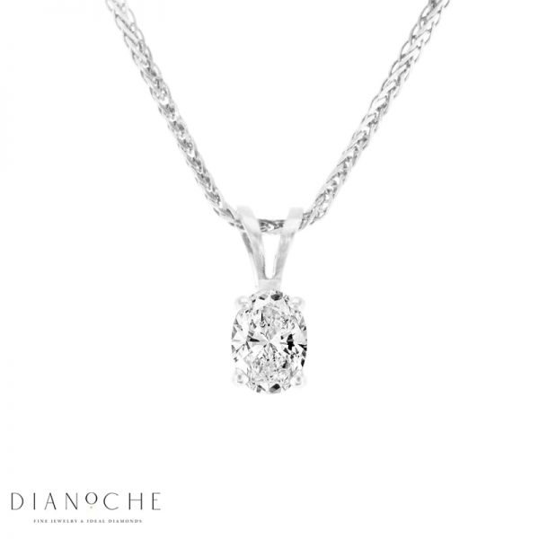 תליון יהלום בצורת אובל בשרשרת מזהב לבן עם תעודת GIA