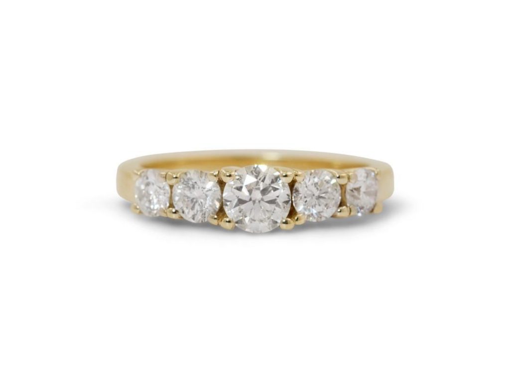 טבעת אירוסין 5 יהלומים מזהב צהוב