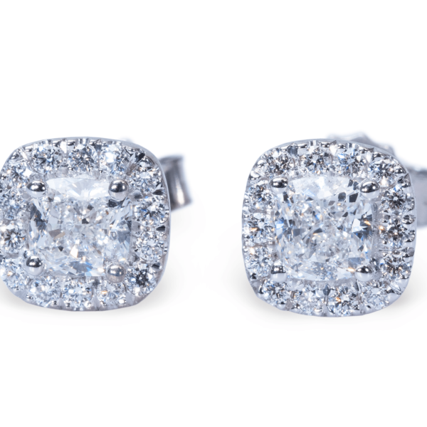 עגילי פאווה צמודים זהב לבן יהלום מרכזי קושן