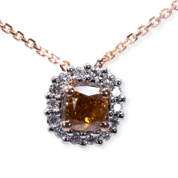 תליון יהלומים וינטג' זהב אדום יהלום טבעי חום