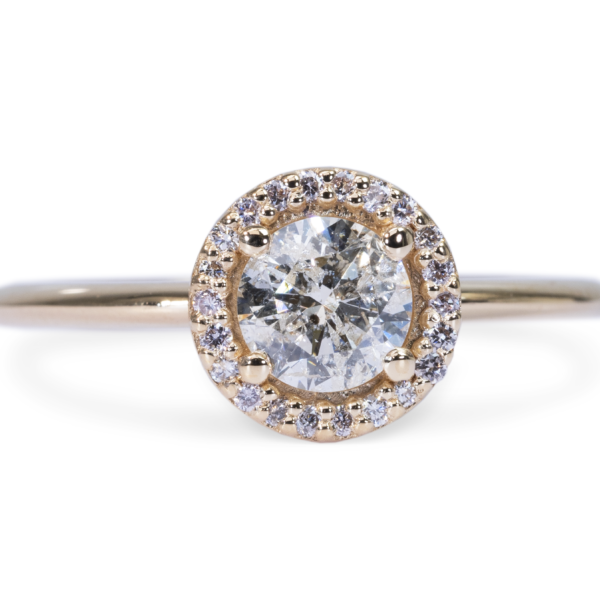 טבעת אירוסין הילה מזהב ורוד יהלומים עגולים