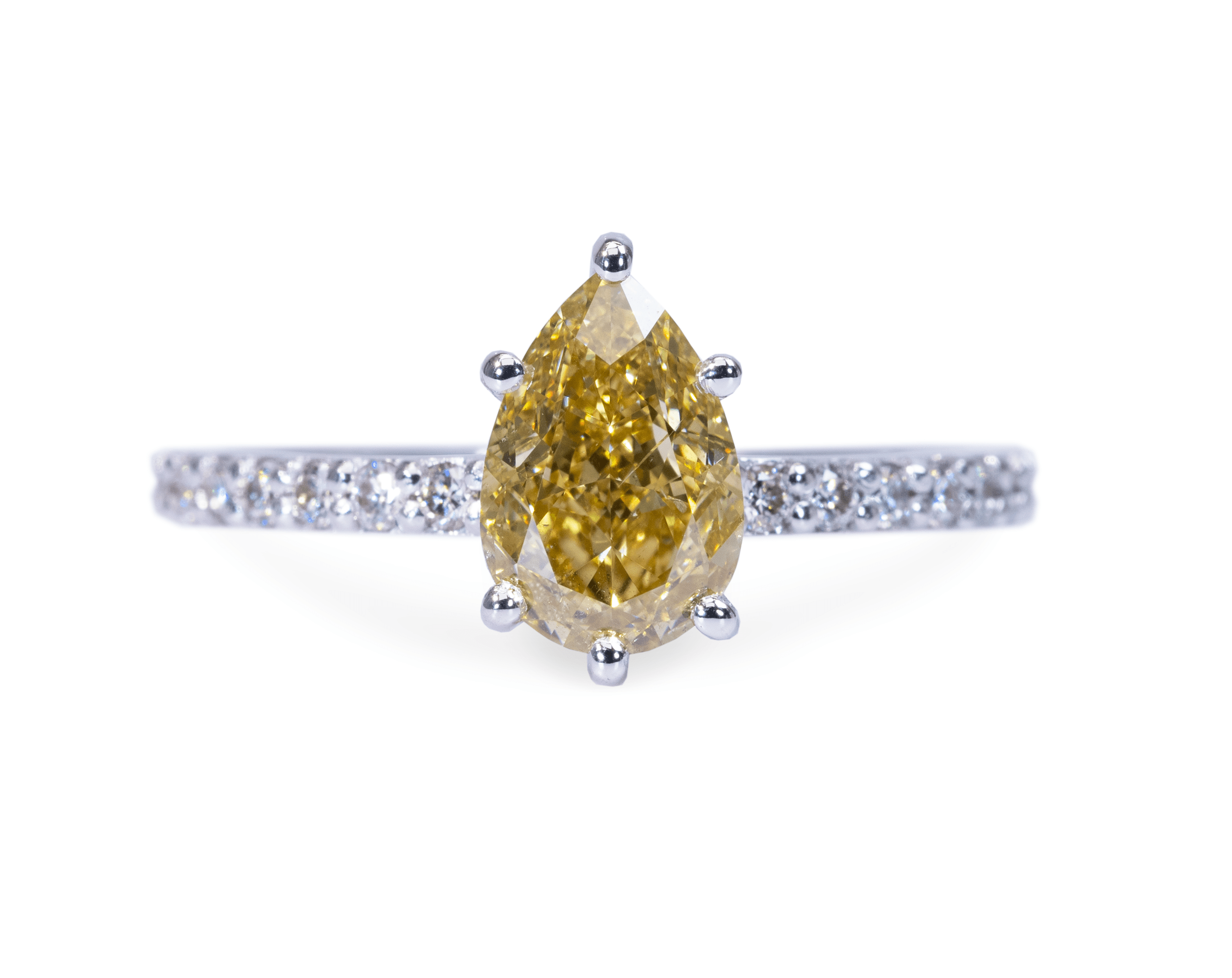 טבעת אירוסין קלאסית יהלום טיפה 1.5 קראט יהלום צהוב מלא חיים